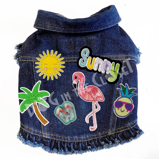 Sunny Flamingo Denim Dog Jacket for dogs