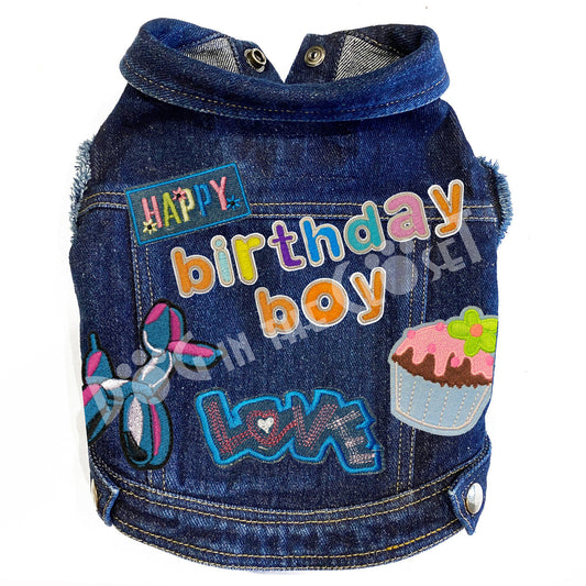Birthday Boy Denim Dog Jacket for dogs