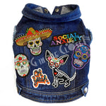 Day of the Dead Denim Dog Jacket Pink Denim with Ruffles