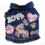 Love Unicorns Denim Dog Jacket Pink Denim with Ruffles