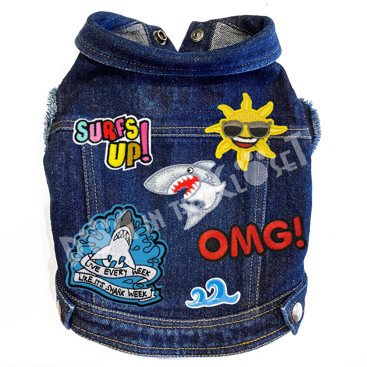 Shark Week Denim Dog Jacket for dogs