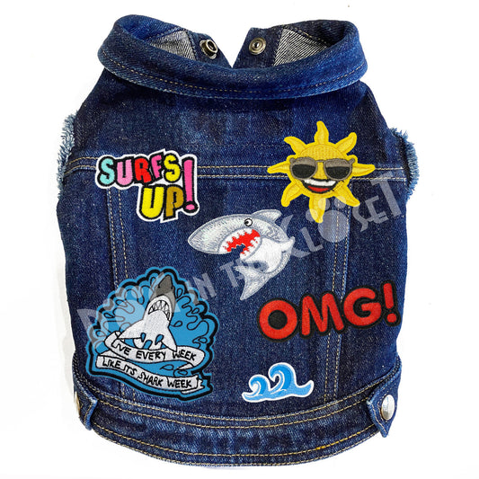 Shark Week Denim Dog Jacket for dogs