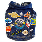Space Denim Dog Jacket Pink Denim with Ruffles