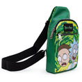 Load image into Gallery viewer, Rick and Morty Bag, Sling, Rick and Morty Get Schwifty Portal Pose Greens, Bounding, Vegan Leather
