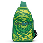 Rick and Morty Bag, Sling, Rick and Morty Get Schwifty Portal Pose Greens, Bounding, Vegan Leather