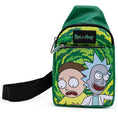 Load image into Gallery viewer, Rick and Morty Bag, Sling, Rick and Morty Get Schwifty Portal Pose Greens, Bounding, Vegan Leather
