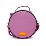 Nickelodeon Bag, Cross Body, Round, Invader Zim Piggy Close Up Applique with Embroidery, Pink, Vegan Leather