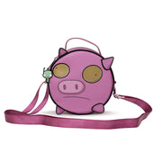 Nickelodeon Bag, Cross Body, Round, Invader Zim Piggy Close Up Applique with Embroidery, Pink, Vegan Leather