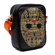 Horror Movies Vegan Leather Cross Body Backpack for Men and Women with Adjustable Strap, Friday the 13th Jason Hockey Mask Quotes Typography Black