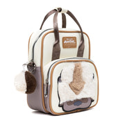 Nickelodeon Vegan Leather Cross Body Backpack for Men and Women with Adjustable Strap, Avatar Appa Furry Face and YIP! YIP! Text Debossed Tan