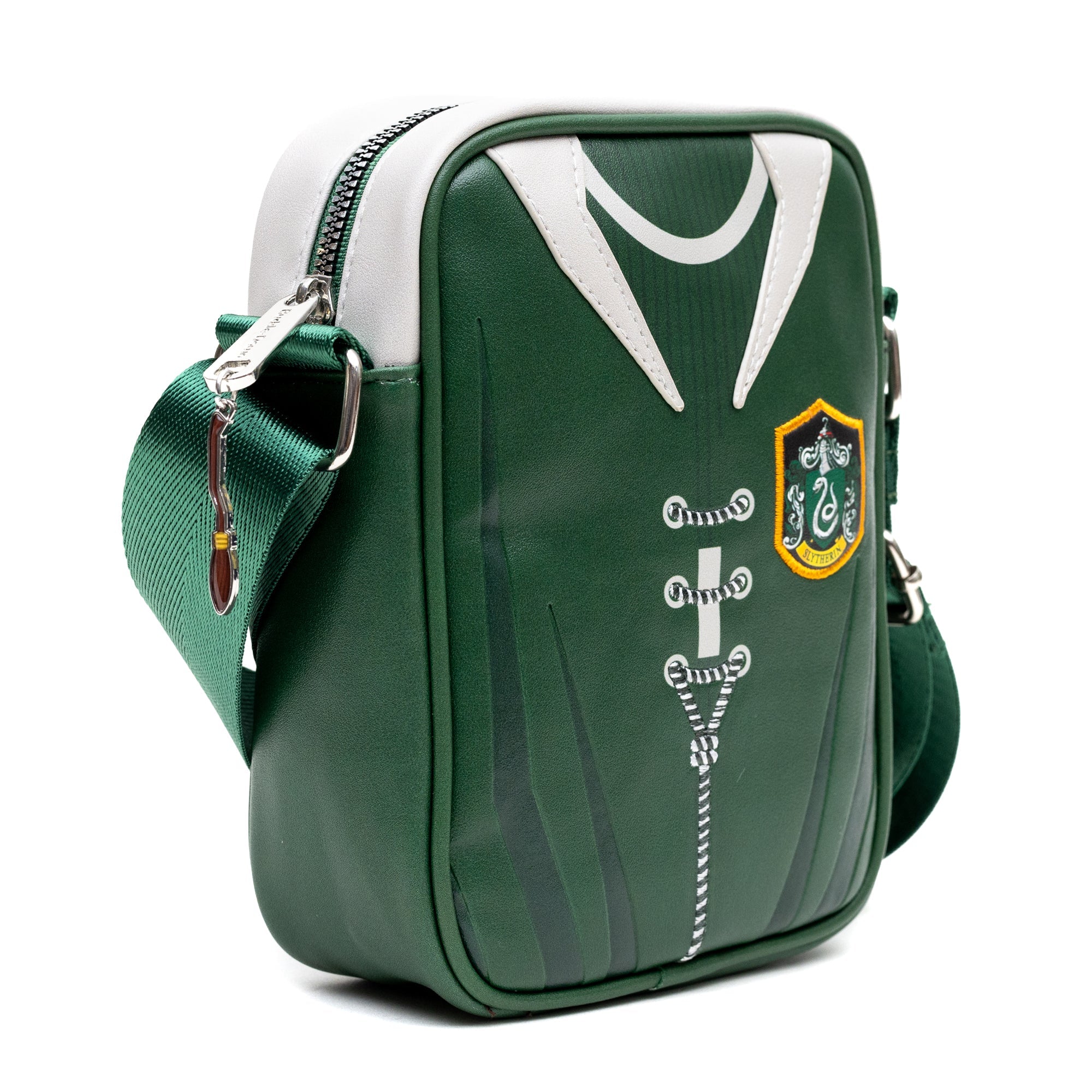 The Wizarding World of Harry Potter Vegan Leather Crossbody Bag with Adjustable Straps, Hogwarts Slytherin Quidditch Uniform Green