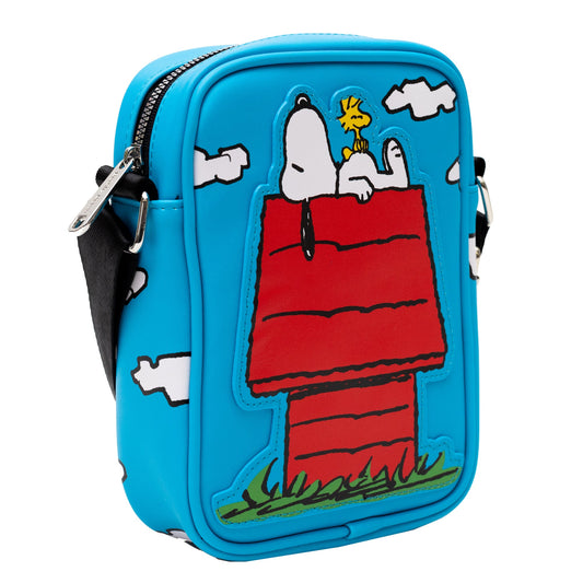 Peanuts Bag, Crossbody, The Secret of Life Snoopy and Woodstock Dog House Pose, Blue, Vegan Leather