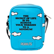 Peanuts Bag, Crossbody, The Secret of Life Snoopy and Woodstock Dog House Pose, Blue, Vegan Leather