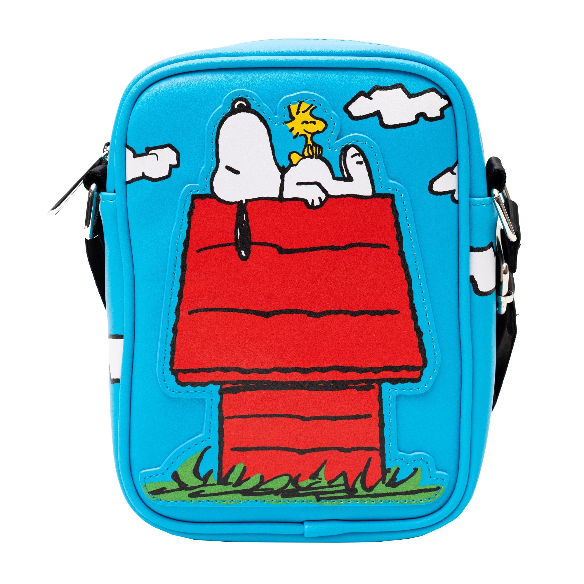 Peanuts Bag, Crossbody, The Secret of Life Snoopy and Woodstock Dog House Pose, Blue, Vegan Leather