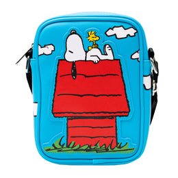 Peanuts Bag, Crossbody, The Secret of Life Snoopy and Woodstock Dog House Pose, Blue, Vegan Leather