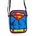 Load image into Gallery viewer, DC Comics Vegan Leather Crossbody Bag with Adjustable Straps, Superman Character Close Up with Super Logo and Belt Appliques, Blue
