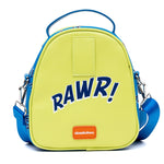 Nickelodeon Vegan Leather Cross Body Bag, Rugrats Reptar Character Close Up Applique with Rawr Text