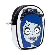 Horror Movies Vegan Leather Cross Body Bag, Emily the Corpse Bride Face Applique Pale Blue