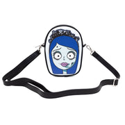 Horror Movies Vegan Leather Cross Body Bag, Emily the Corpse Bride Face Applique Pale Blue