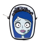 Horror Movies Vegan Leather Cross Body Bag, Emily the Corpse Bride Face Applique Pale Blue