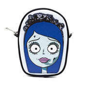 Horror Movies Vegan Leather Cross Body Bag, Emily the Corpse Bride Face Applique Pale Blue