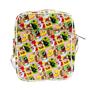 Looney Tunes Vegan Leather Crossbody Bag with Front and Back Zip Pocket, Looney Tunes Bullseye Group Pose and Character Block Poses, 8.5
