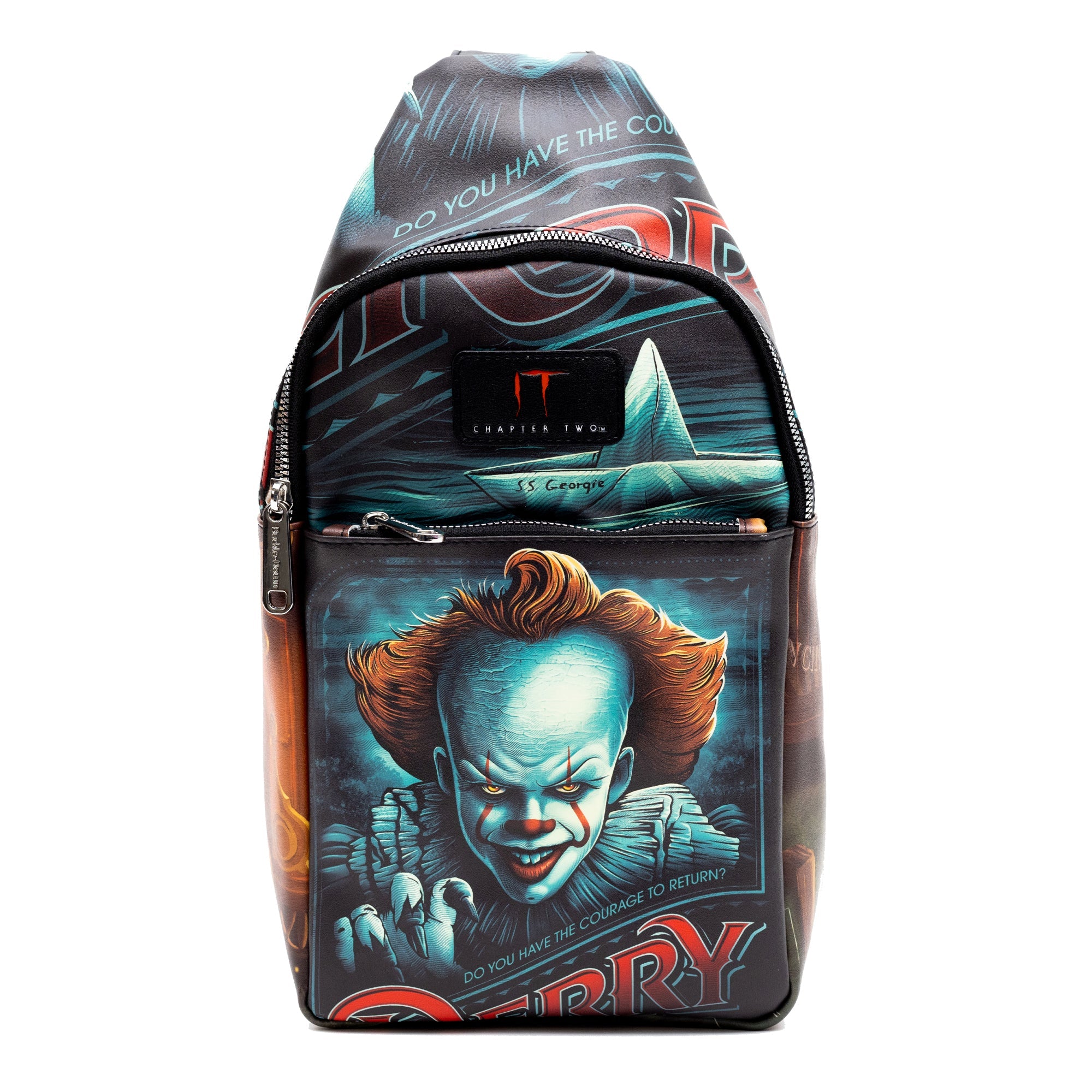 Warner Bros. Horror Movies Vegan Leather Crossbody Sling Bag, It Chapter Two Pennywise Derry Circus Pose, 7" x 14"