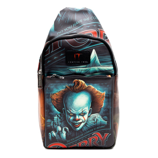 Warner Bros. Horror Movies Vegan Leather Crossbody Sling Bag, It Chapter Two Pennywise Derry Circus Pose, 7" x 14"