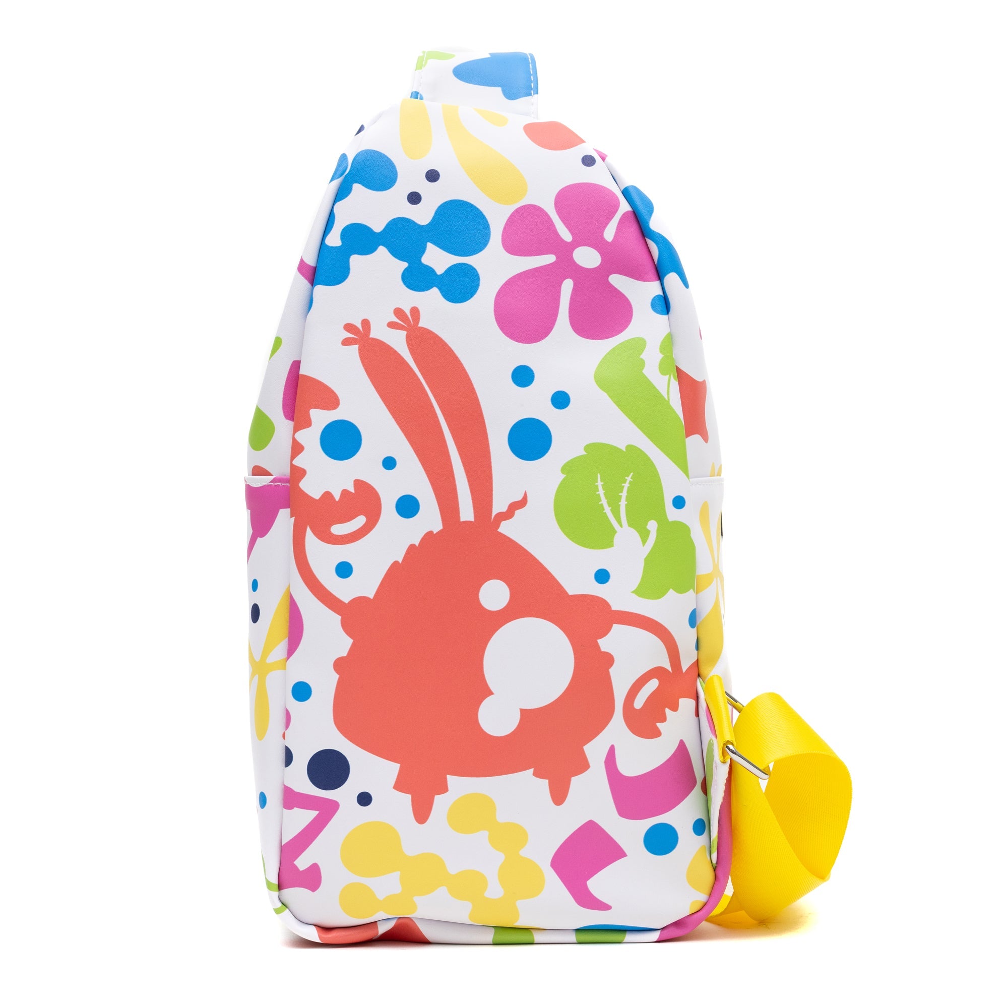 Nickelodeon Vegan Leather Crossbody Sling Bag, SpongeBob SquarePants Smiling Character Close Up and Icons, 7" x 14"