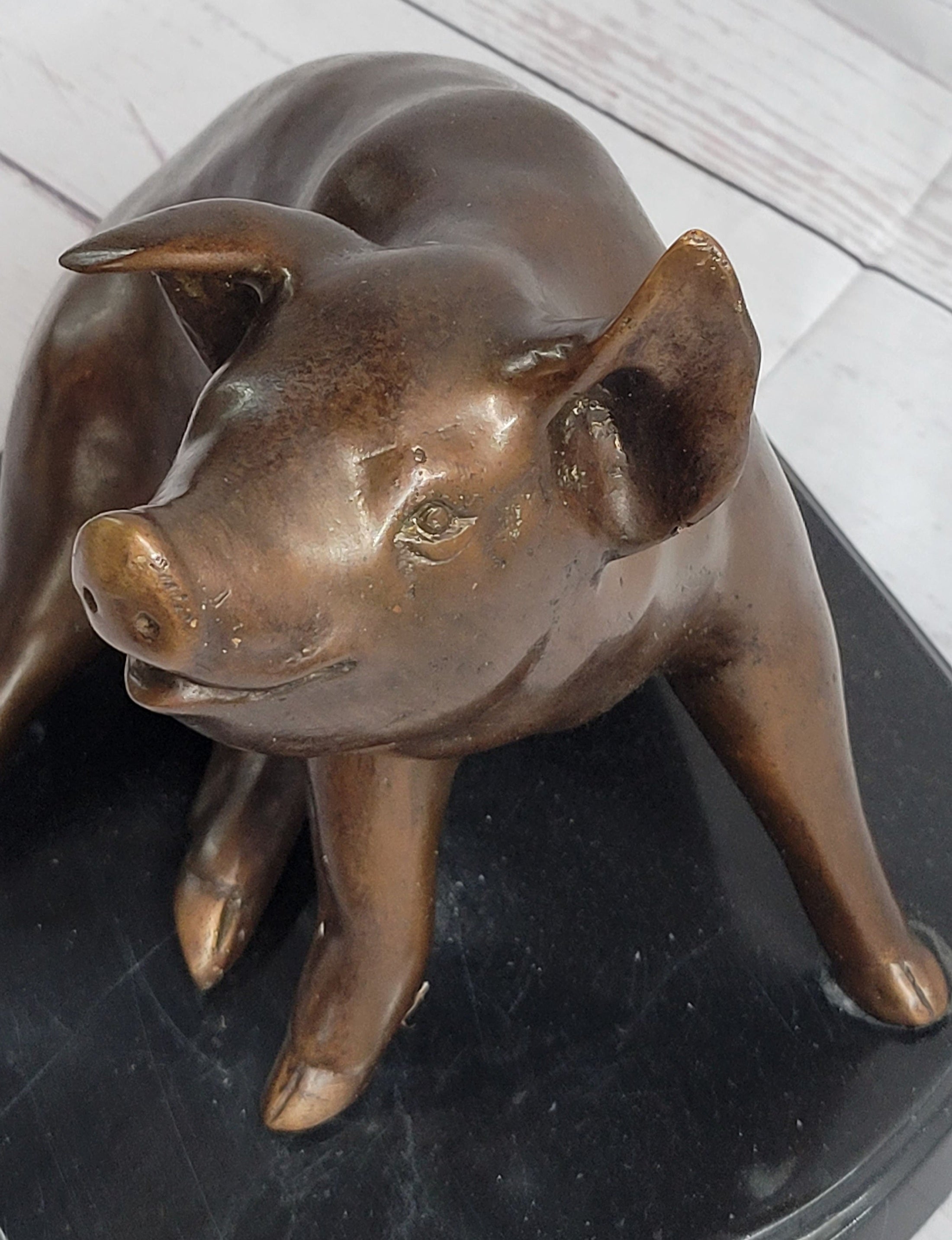 Bronze Metal Cute Pig Statue Sculpture Figure Figurine after PJ Mene 8.5" x 10"