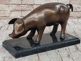Load image into Gallery viewer, Bronze Metal Pig Sculpture Statue Figure on Marble Base Signed Art Decor Farm Animal
