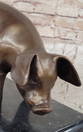 Load image into Gallery viewer, Bronze Metal Pig Sculpture Statue Figure on Marble Base Signed Art Decor Farm Animal
