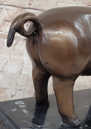Bronze Metal Pig Sculpture Statue Figure on Marble Base Signed Art Decor Farm Animal