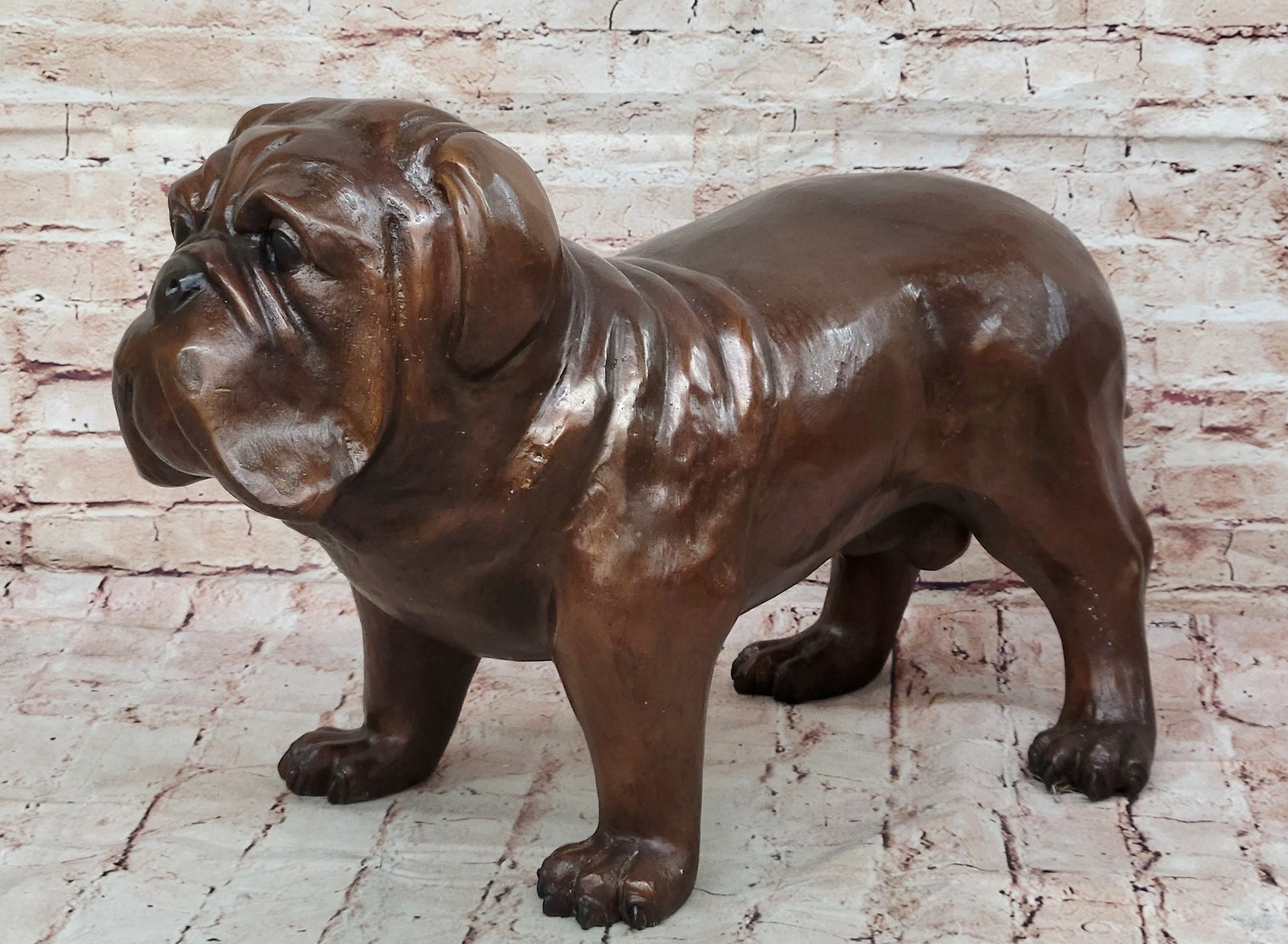 Life Size English Bulldog Puppy Bronze Statue Sculpture Figure 14" x 24" 