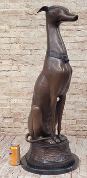 Life Size Bronze Greyhound Saluki Slender Dog Statue Sculpture by J. Moigniez