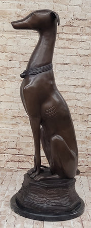 Life Size Bronze Greyhound Saluki Slender Dog Statue Sculpture by J. Moigniez