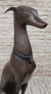 Life Size Bronze Greyhound Saluki Slender Dog Statue Sculpture by J. Moigniez