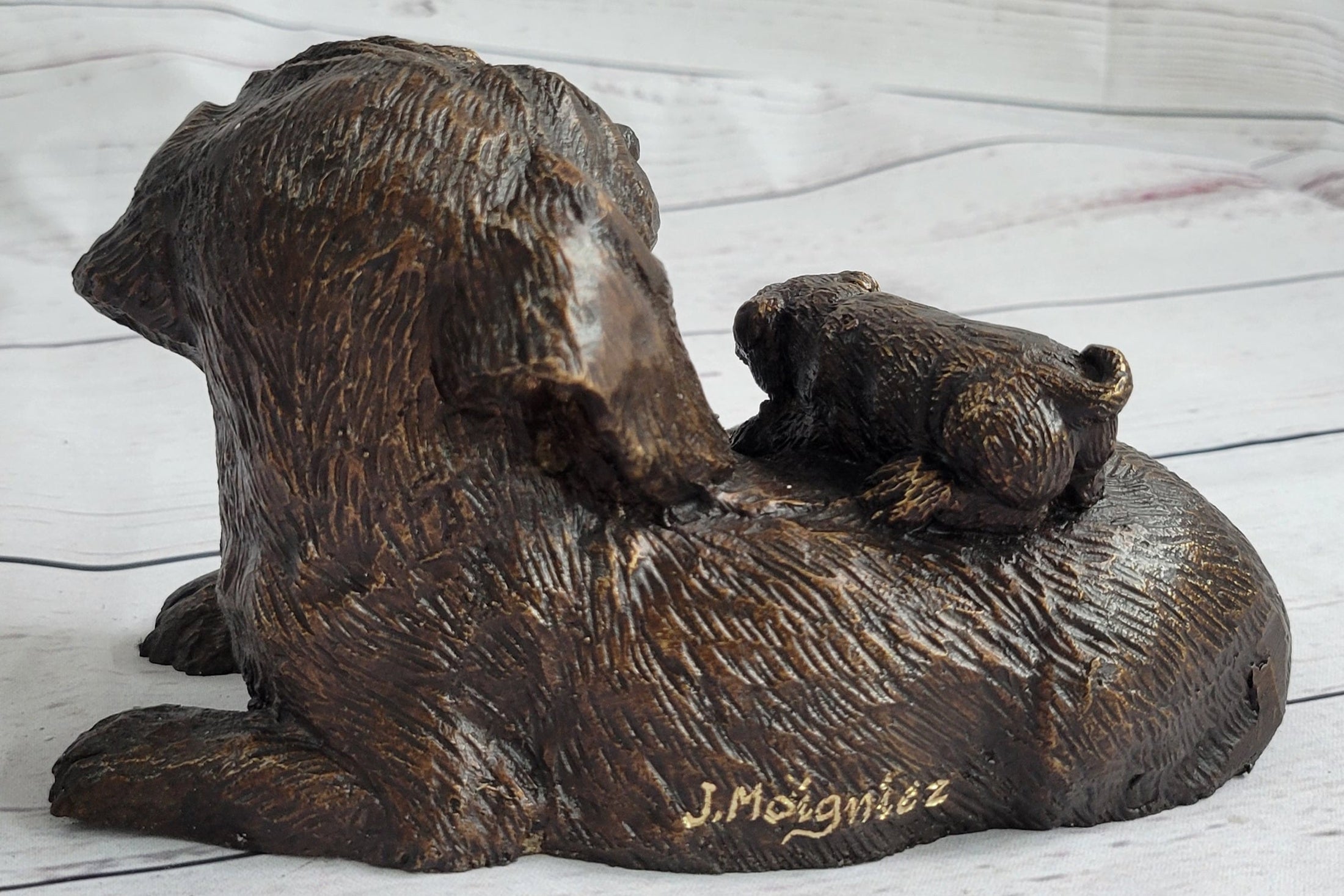 Labrador Retriever and Puppy Bronze Sculpture Dog Figure Figurine Decor 4" x 8"