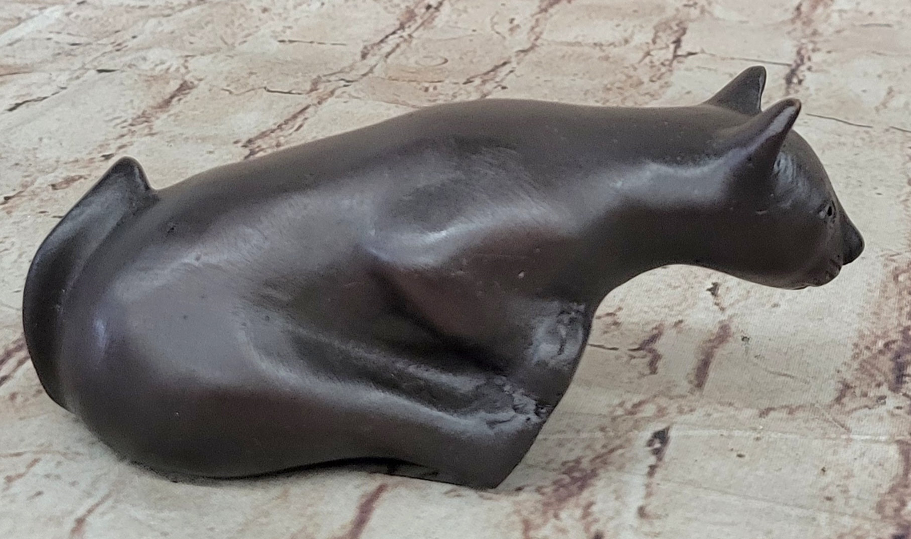 Signed Desk Top Adorable Cat Bronze Sculpture Real Hot Cast Figurine Lost Wax