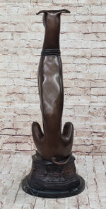 Art Deco Life Size Sitting Greyhound Dog Bronze Sculpture Marble Base Statue
