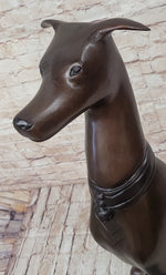 Art Deco Life Size Sitting Greyhound Dog Bronze Sculpture Marble Base Statue