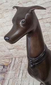 Art Deco Life Size Sitting Greyhound Dog Bronze Sculpture Marble Base Statue