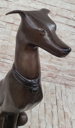 Art Deco Life Size Sitting Greyhound Dog Bronze Sculpture Marble Base Statue