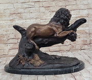 Lion Resting on a Branch - Bronze Sculpture Statue Wildlife Decor by J. Moigniez