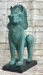 Chinese Foo Dog Guardian Lion Bronze Sculpture Statue Signed Handmade Art 13