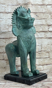 Chinese Foo Dog Guardian Lion Bronze Sculpture Statue Signed Handmade Art 13