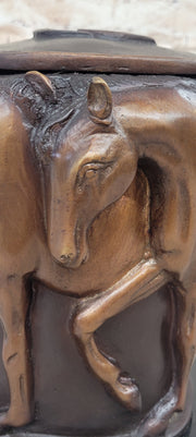 Bronze Horse Relief Sculpture Vase – Equestrian Art Urn with Horse Figures on Marble Base