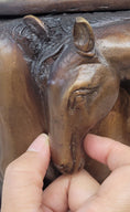 Load image into Gallery viewer, Bronze Horse Relief Sculpture Vase – Equestrian Art Urn with Horse Figures on Marble Base
