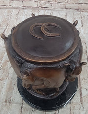 Bronze Horse Relief Sculpture Vase – Equestrian Art Urn with Horse Figures on Marble Base