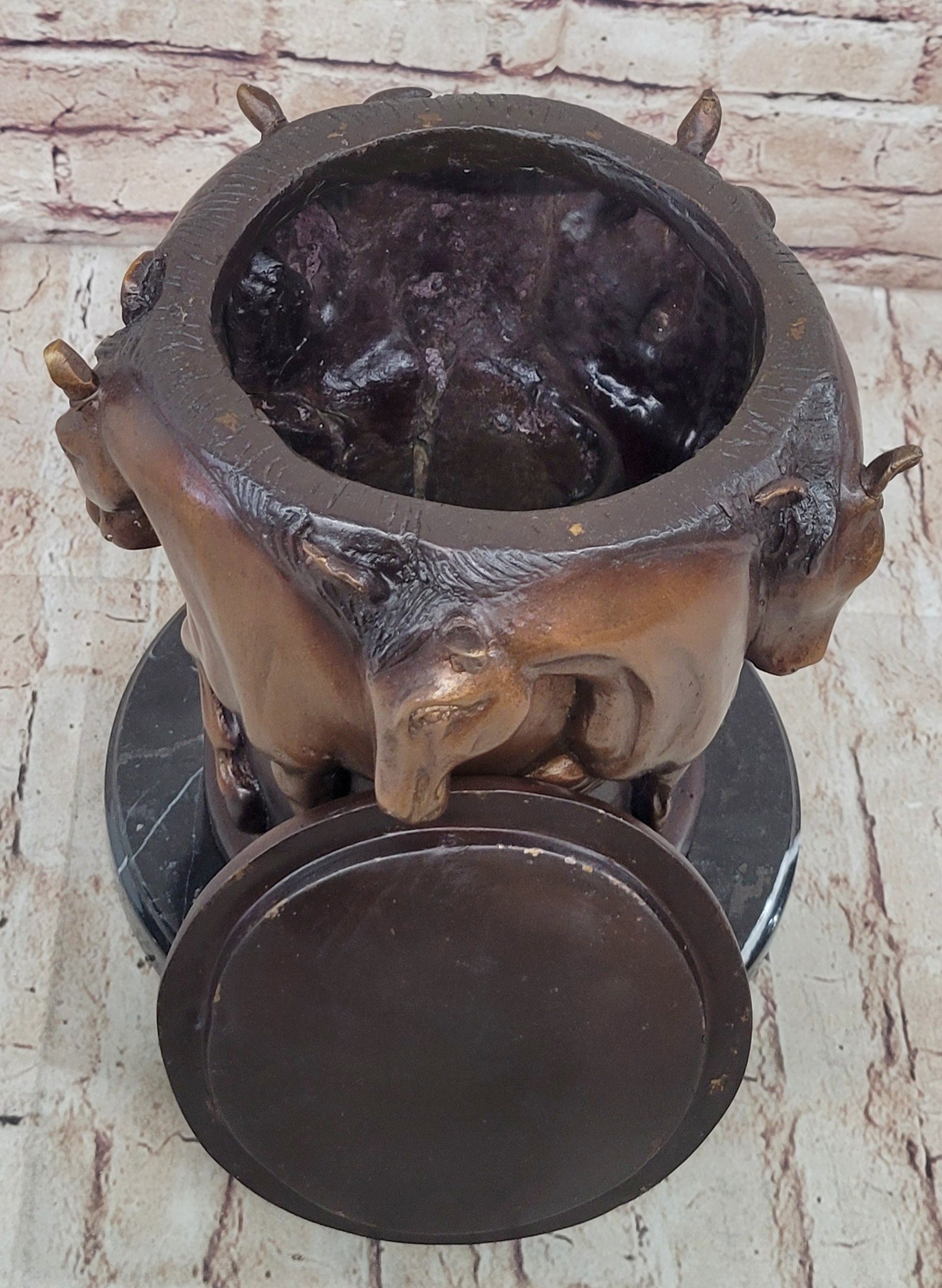 Bronze Horse Relief Sculpture Vase – Equestrian Art Urn with Horse Figures on Marble Base